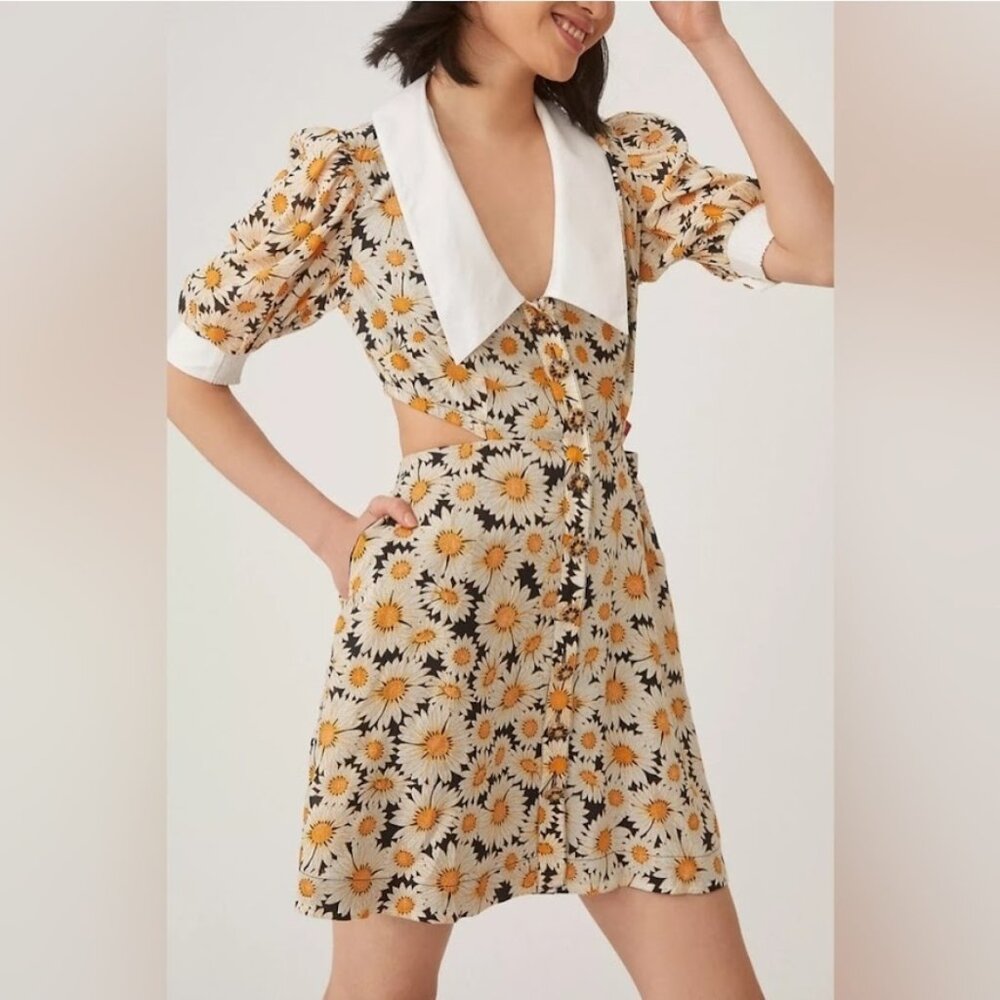Anthropologie Maeve Puff Sleeve Printed Cutout Mini Dress Size s